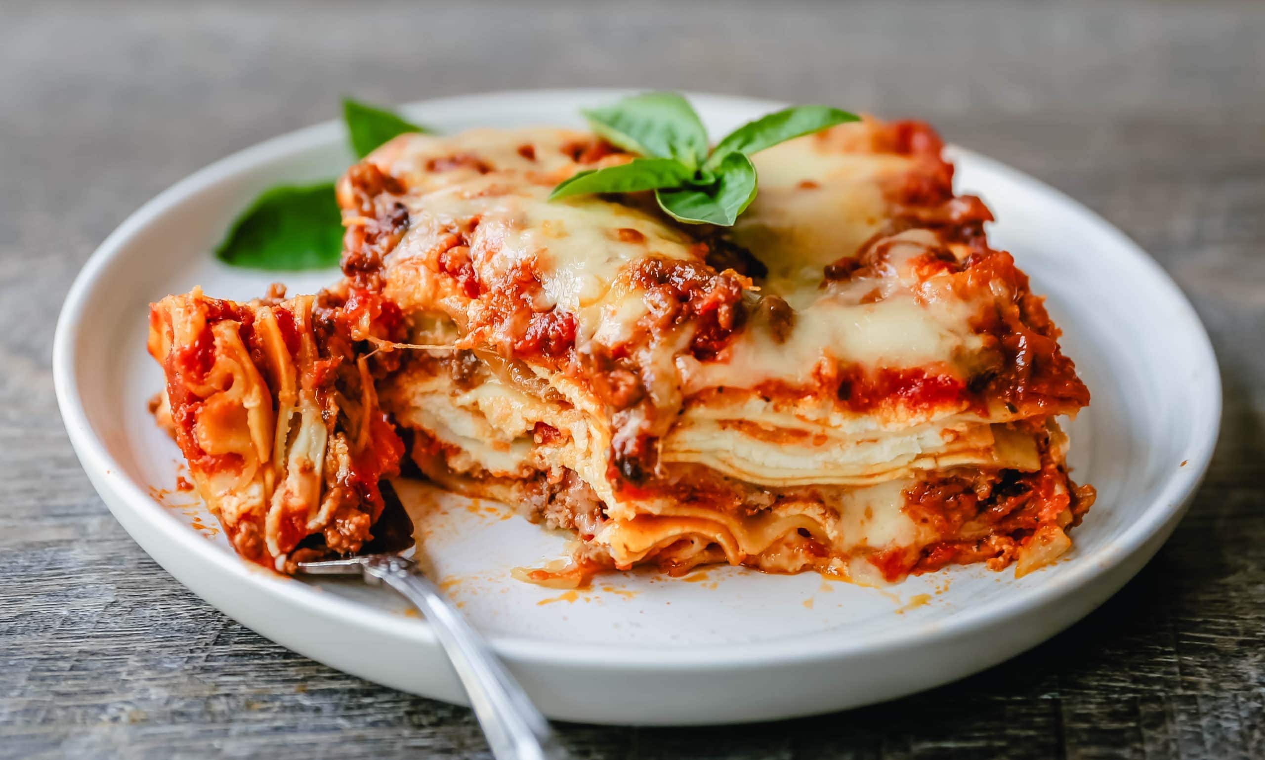 Lasagna on a plate.